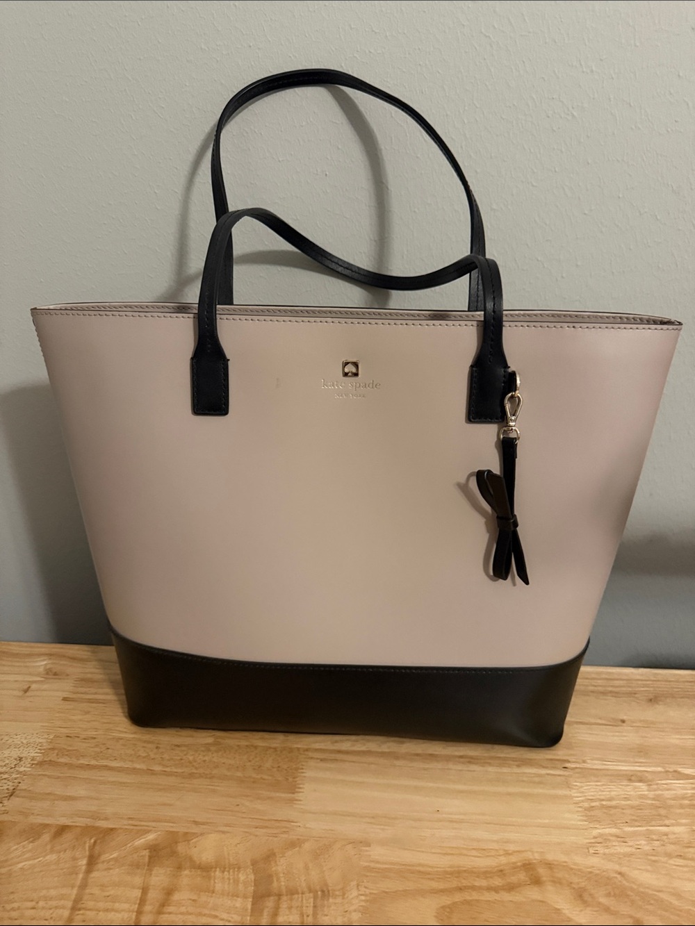 kate spade light Pink and Black Leather Tote with Bow Charm